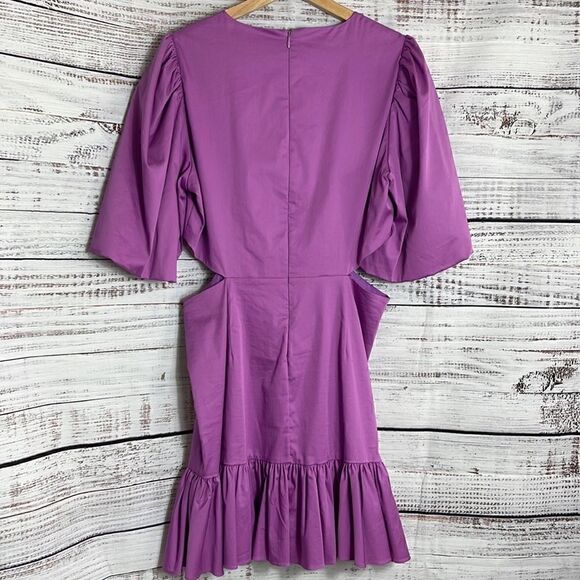 Veronica Beard Dress Womens Sz 10 puff Sleeves Cut out Mini Tiered Cotton Blend - Picture 5 of 9